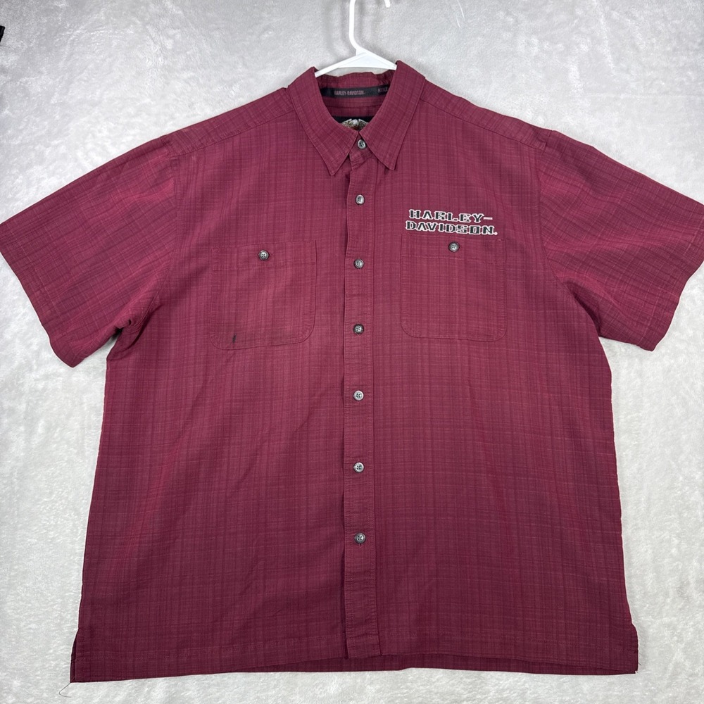 Harley Davidson Short Sleeve Button Up Mens XL Red Biker Embroidered